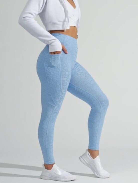 Buffbunny Collection Pants - NWT ​Buffbunny Flower Power Textured Floral Leggings Tuxedo Blue Size L